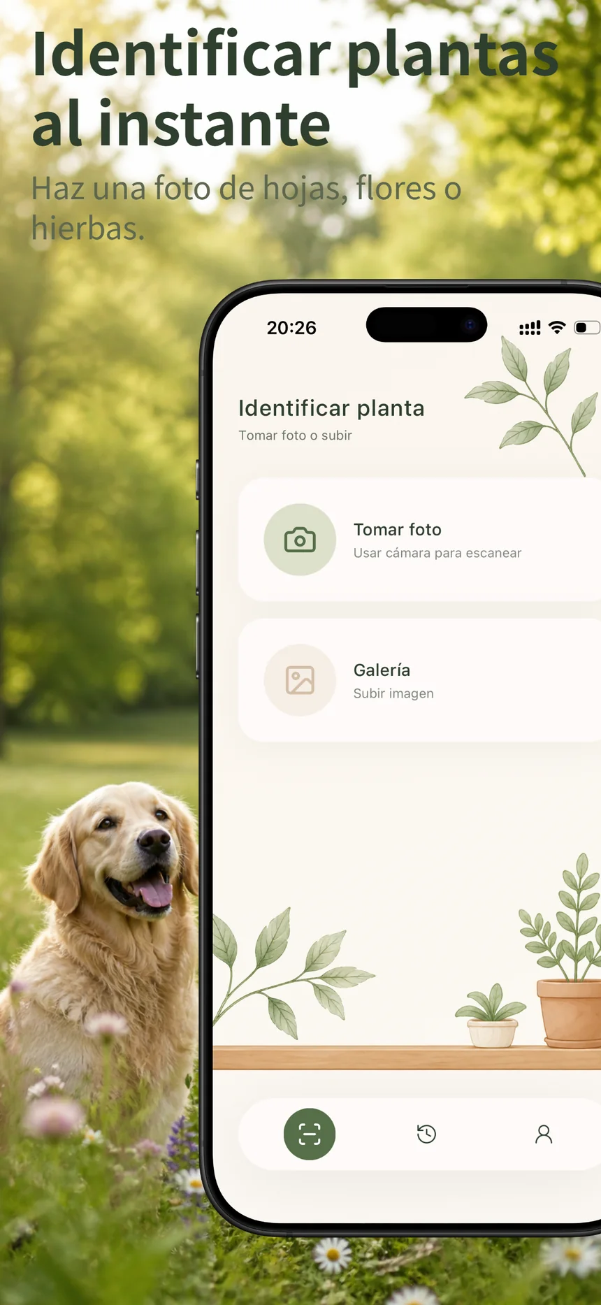 Pantalla de inicio de Flora Mind con entradas de foto y galería