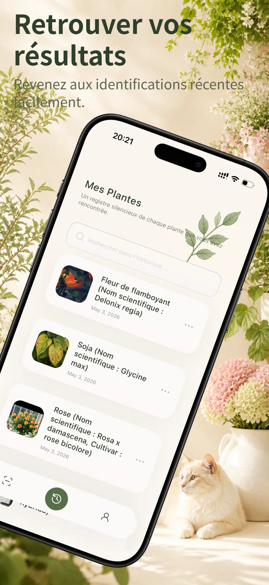 Écran de conseils d’entretien Flora Mind avec arrosage, taille et saison