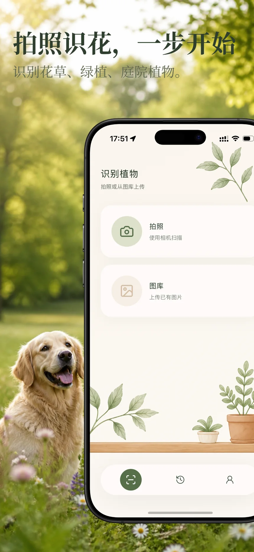 Flora Mind 首页展示拍照和图库识别入口