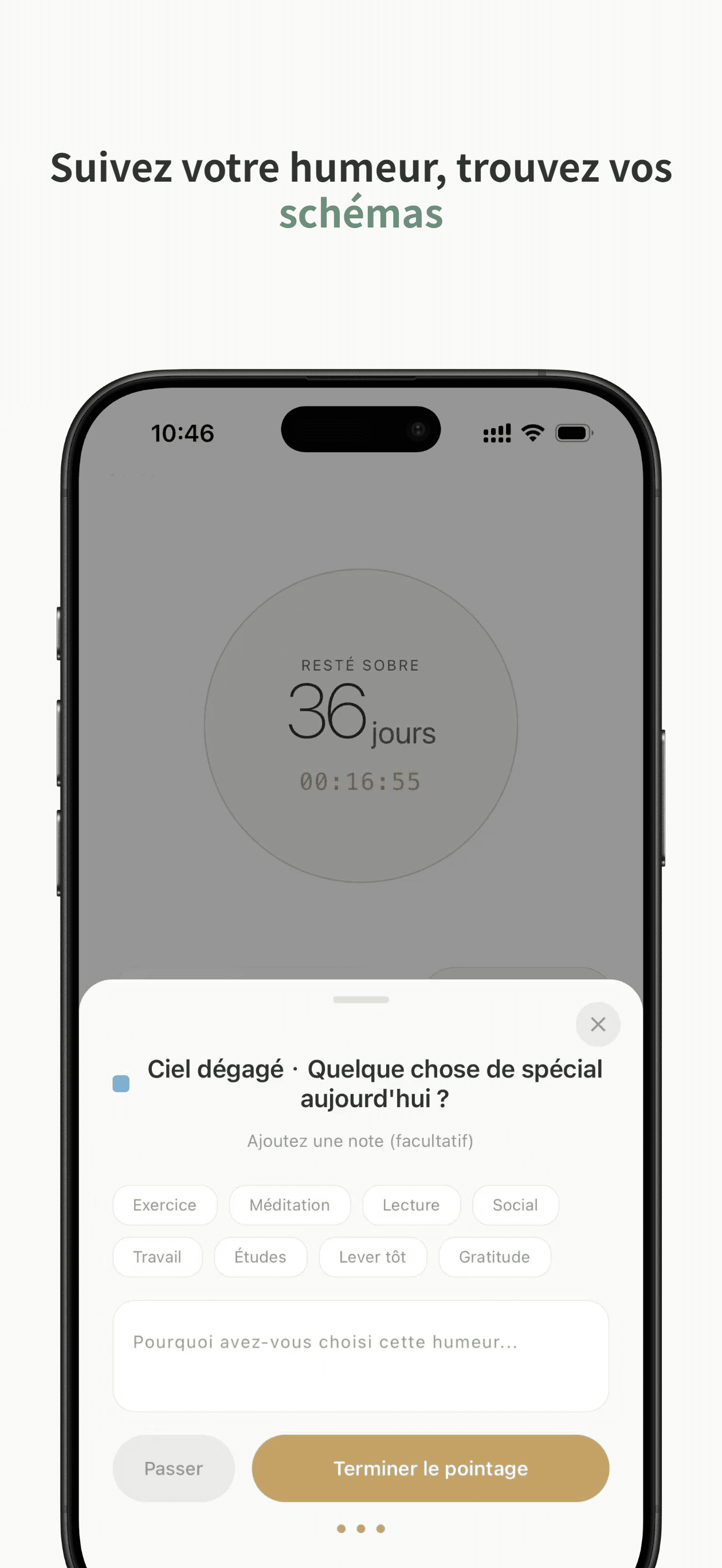 Écran d'exercice de respiration SOS avec animation guidée 4-7-8
